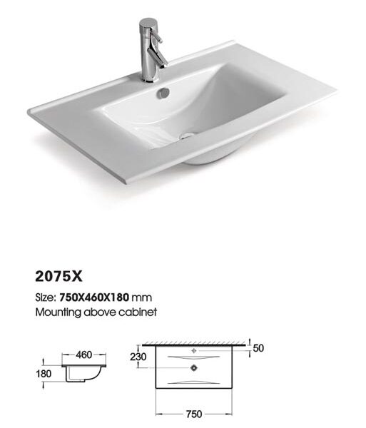 Νιπτήρας πορσελάνης – Προφίλ 2cm TORINO 75 Anthracite