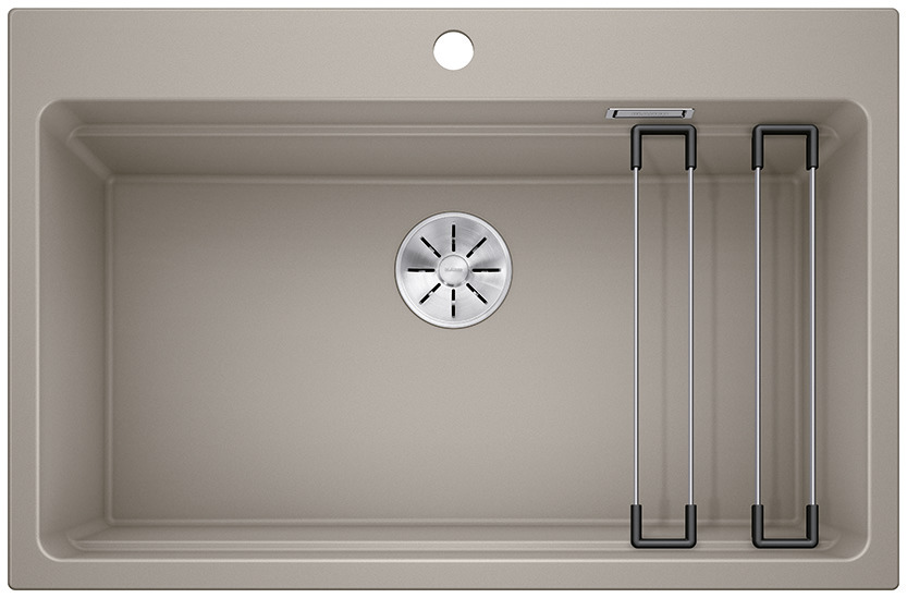 01232018_C_Web-PPT-JPG_150dpi_17055 - Τσιντώνης Πλακάκια Beige single-basin kitchen sink with a center drain and a built-in drying rack on the right side.