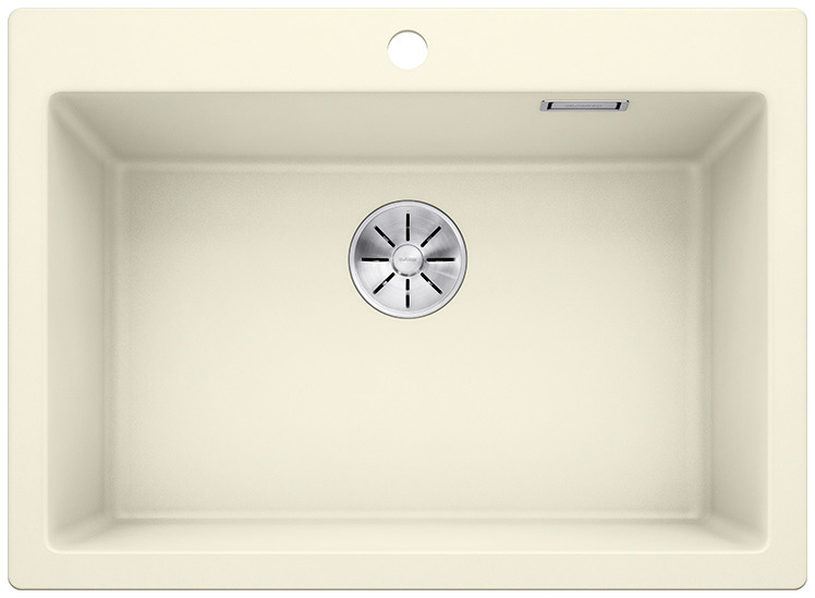 01476019_C_Web-PPT-JPG_150dpi_18558 - Τσιντώνης Πλακάκια Beige rectangular kitchen sink viewed from above, empty with a circular metal drain in the center.