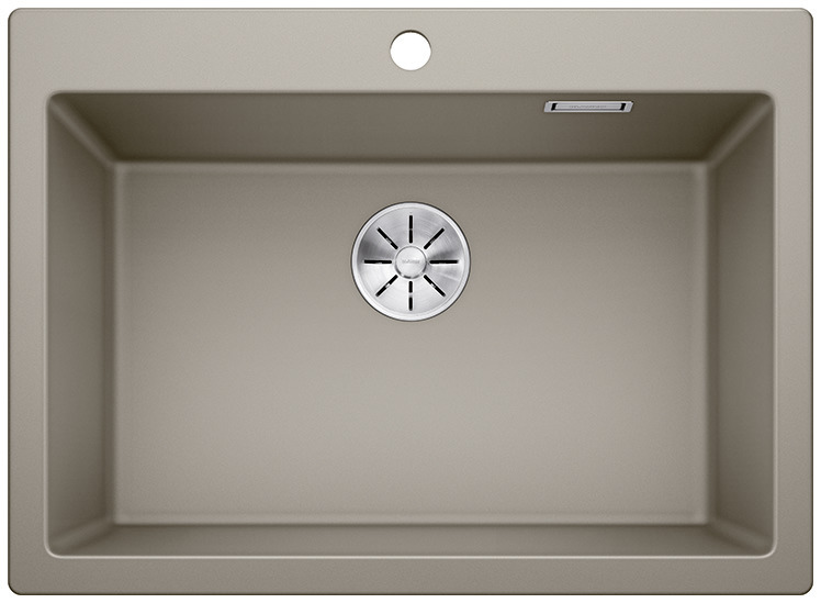 01476021_C_Web-PPT-JPG_150dpi_18562 - Τσιντώνης Πλακάκια Beige kitchen sink with a centered stainless drain in the basin surface.