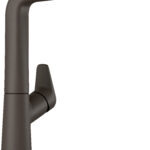 Brown matte-finish gooseneck faucet arm with a chrome tip, showing the curved joint and segment joints