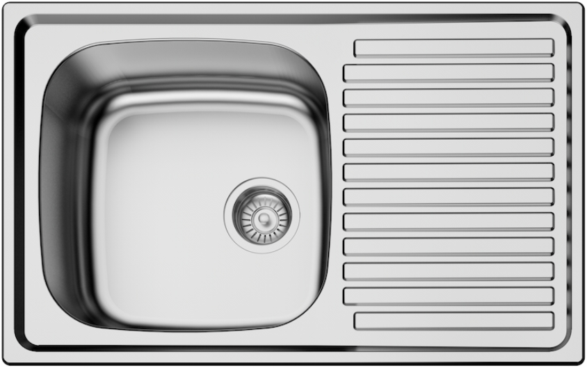 Ecotype-D100 - Τσιντώνης Πλακάκια Top-down view of a stainless steel kitchen sink with a single left basin and a ribbed draining board on the right.