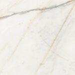 White marble surface with gray veining and subtle gold streaks.