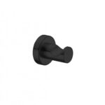 Black cylindrical cabinet knob with a round backplate, shown mounted on a wall or cabinet surface.