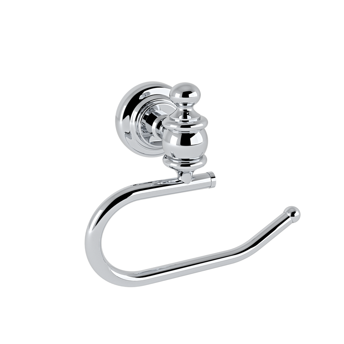 02_retro_toilet_roll_holder_chrome 1 - Τσιντώνης Πλακάκια Chrome wall-mounted towel ring with circular backplate on a white background