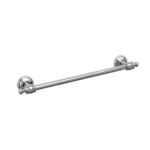 Chrome towel bar with circular wall mounts mounted on a wall, for hanging towels