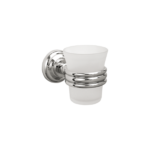 Frosted glass tumbler in a chrome wall-mounted holder, typical bathroom set accessory