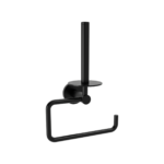 Black desk microphone stand with a curved U-shaped base and vertical post.