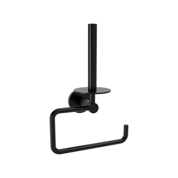Black desk microphone stand with a curved U-shaped base and vertical post.