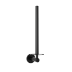 Black vertical wall-mounted light fixture with a tall cylindrical stem and circular base