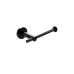 Black wall-mounted towel hook in matte finish with two cylindrical pegs on a round backplate
