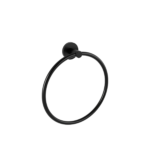 Black circular towel ring mounted on a wall in a minimalist matte finish