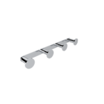 Chrome wall-mounted rail with four round knobs for hanging items